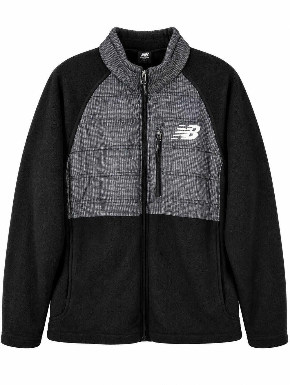 New Balance Men’s M Fleece Jacket Full Zip Black Gray Plaid Outdoor Athletic